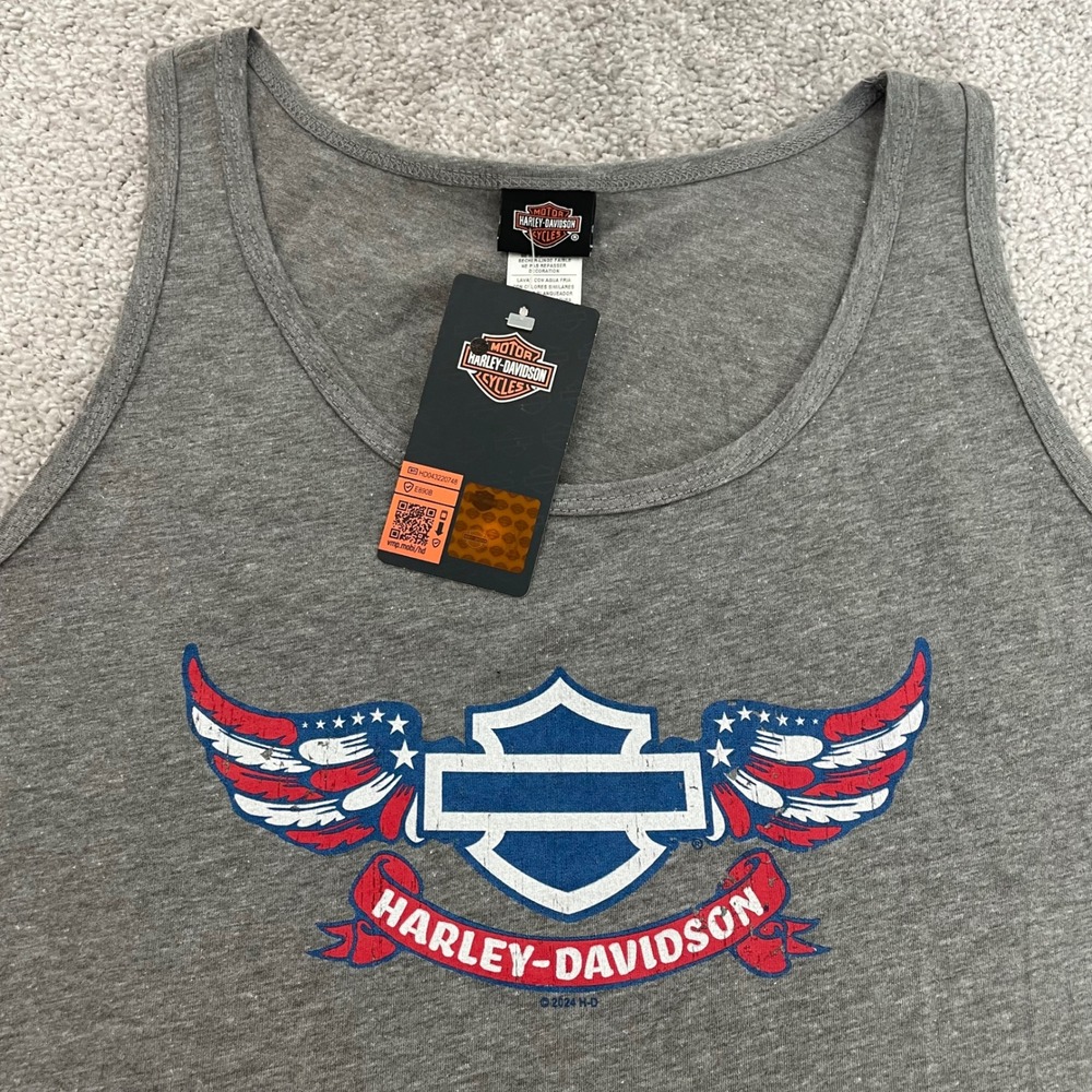 NEW Harley-Davidson Tank Womens XL Patriotic Wings Lds Scoop Tank Grey NWT Biker